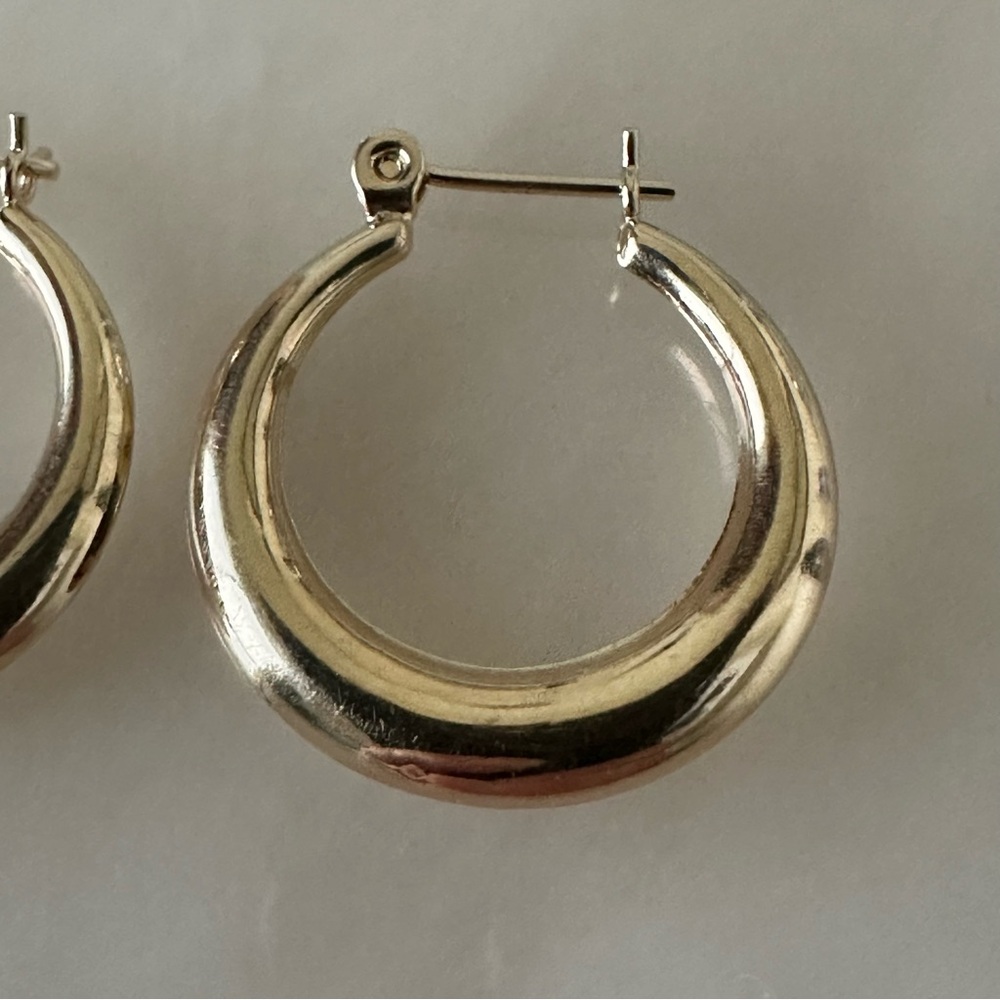 Glossy 14k Solid Gold Hoop Earrings - Picture 10 of 13